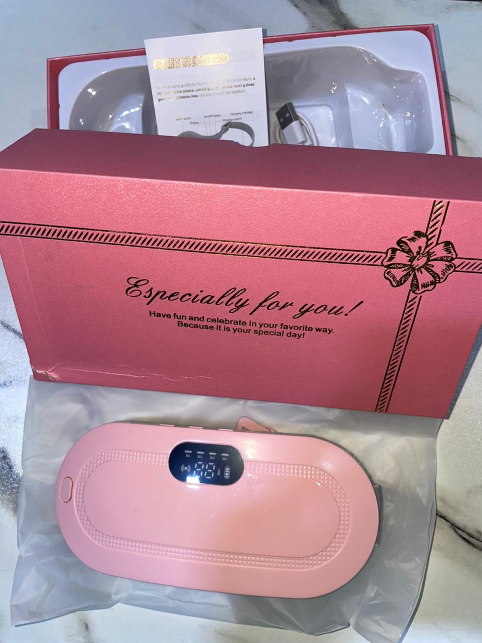 Portable Menstrual Heating Pad Belt for Women – Electric Period Pain Relief Massager with 3 Heat Levels & 4 Massage Modes (Flower Box)
